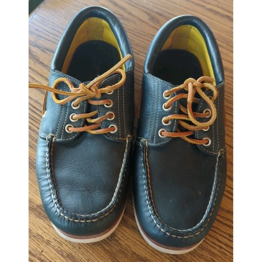 LL‎ Bean Signature Boat Shoes Men's Size 8.5 D Dark Blue Navy Lace-up Leather